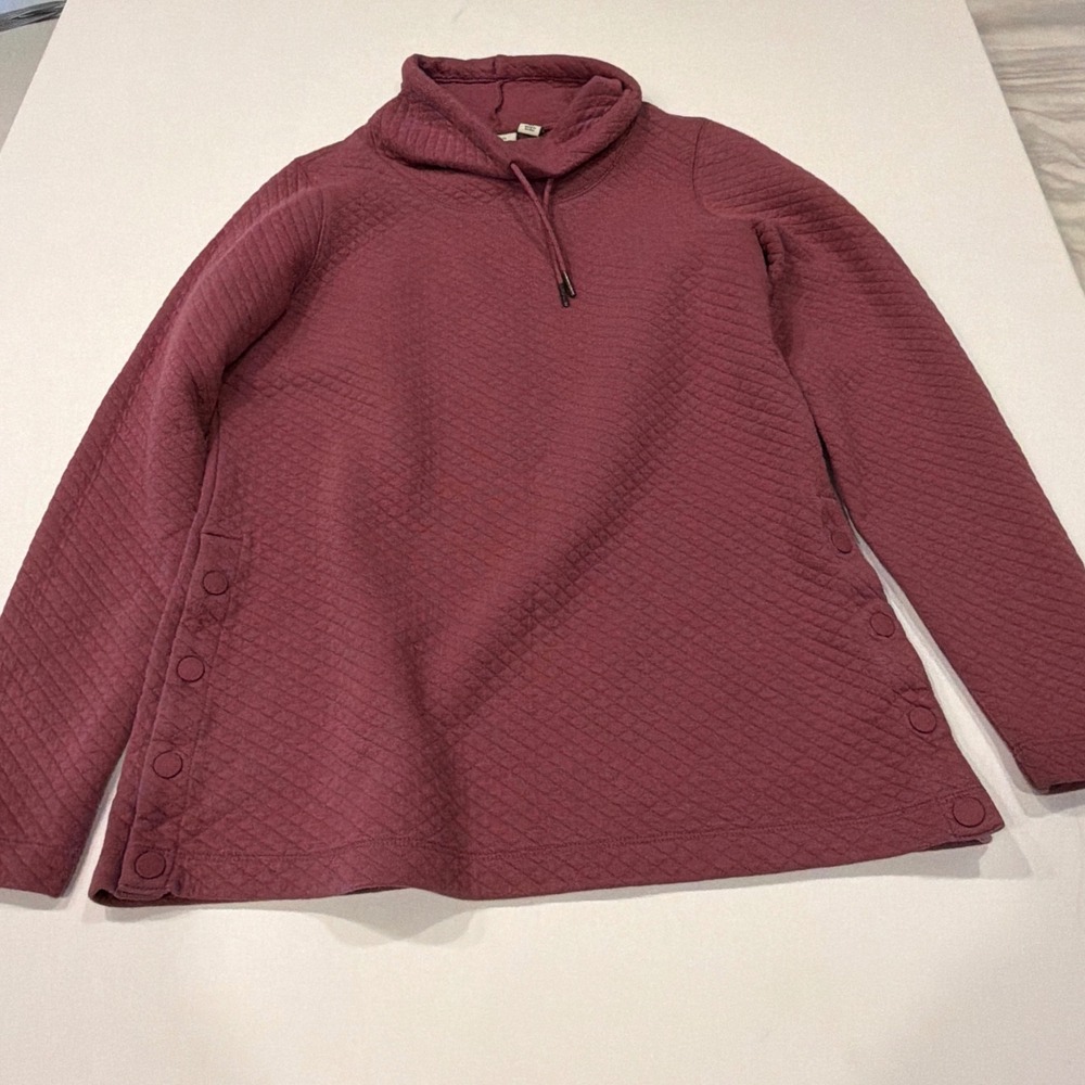 L.L.Bean Women's XS Quilted Cowl Neck Tunic Pullover Mauve Side Snap